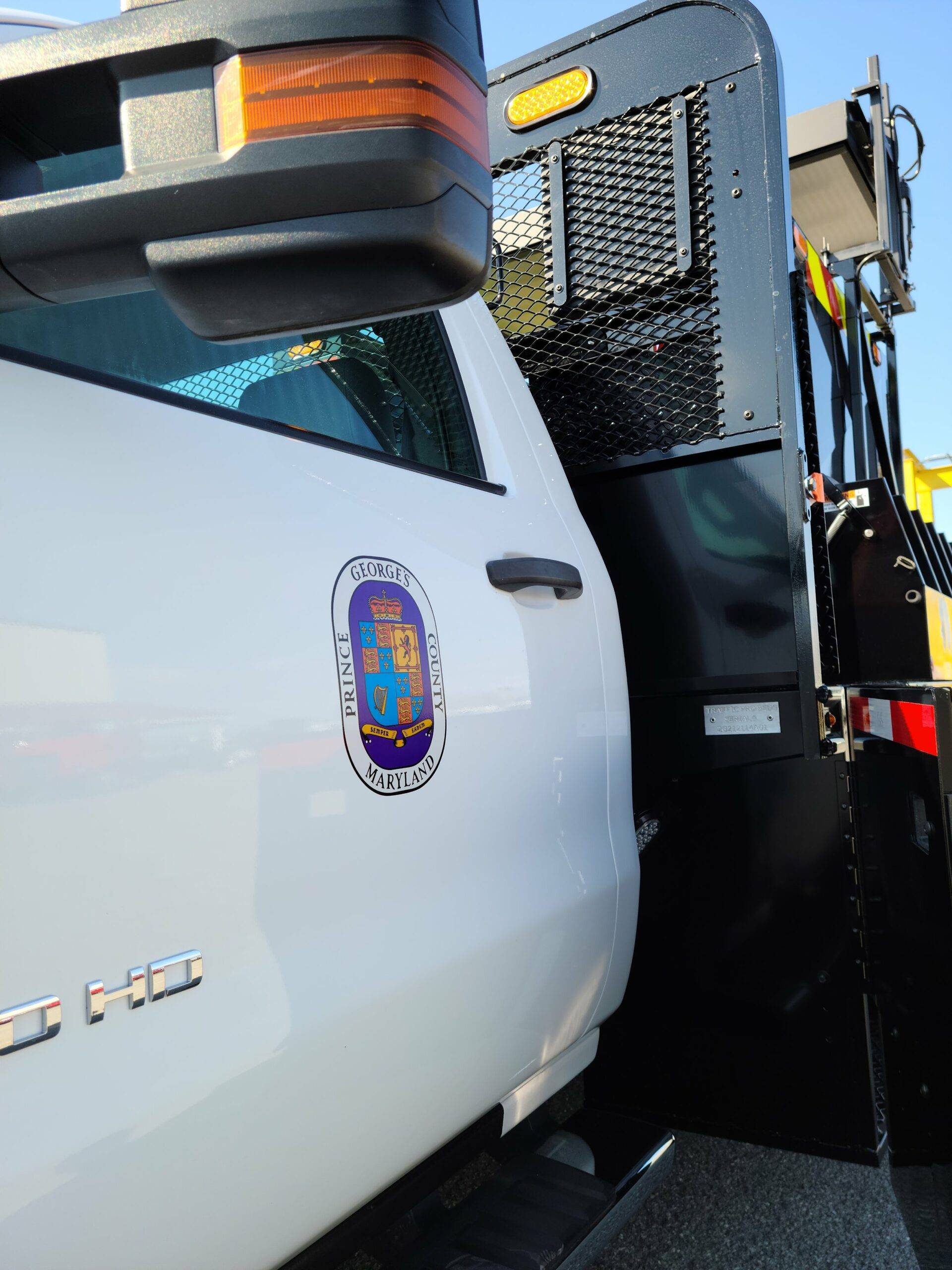 white traffic control truck